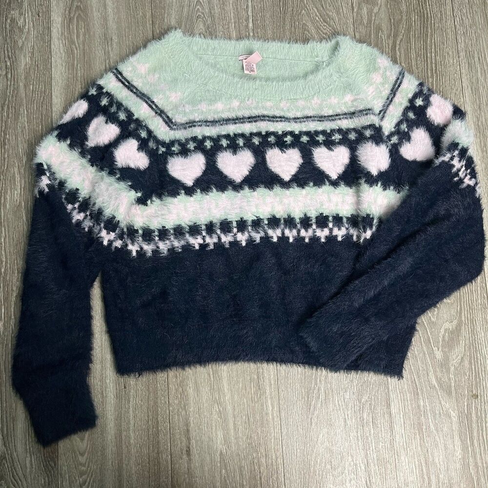 Victoria's Secret Soft Cozy Fuzzy Crop Fair Isle Sweater Shirt Top M 224‎